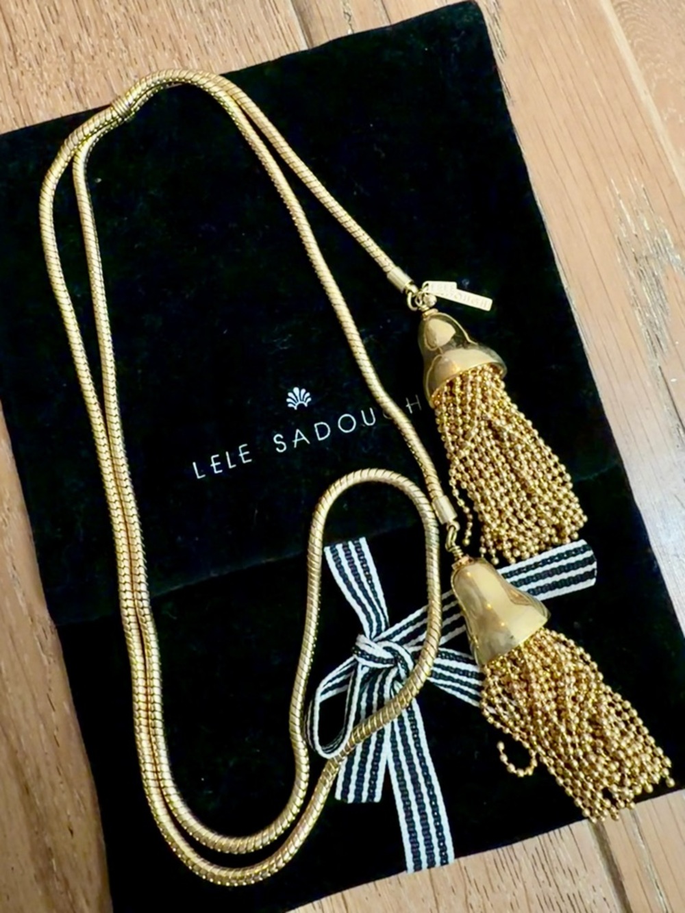 Lele Sadoughi Gold Beaded Tassel Necklace